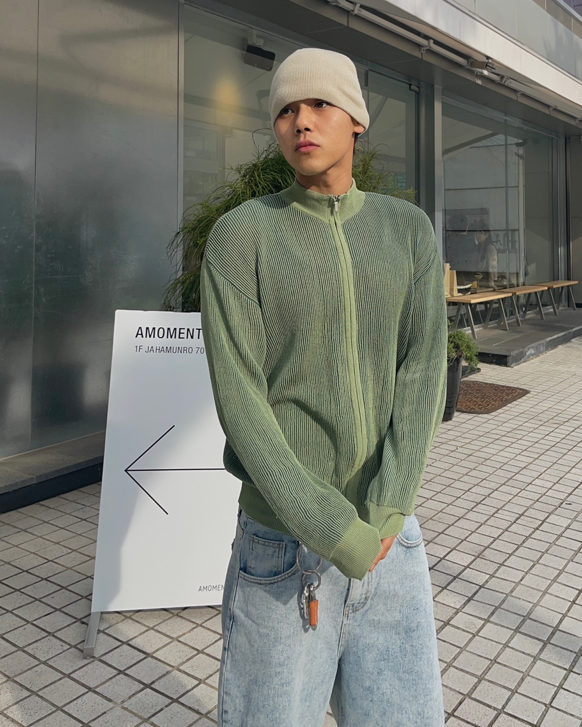 Summer  Two tone golgi knit zip up(2Color)