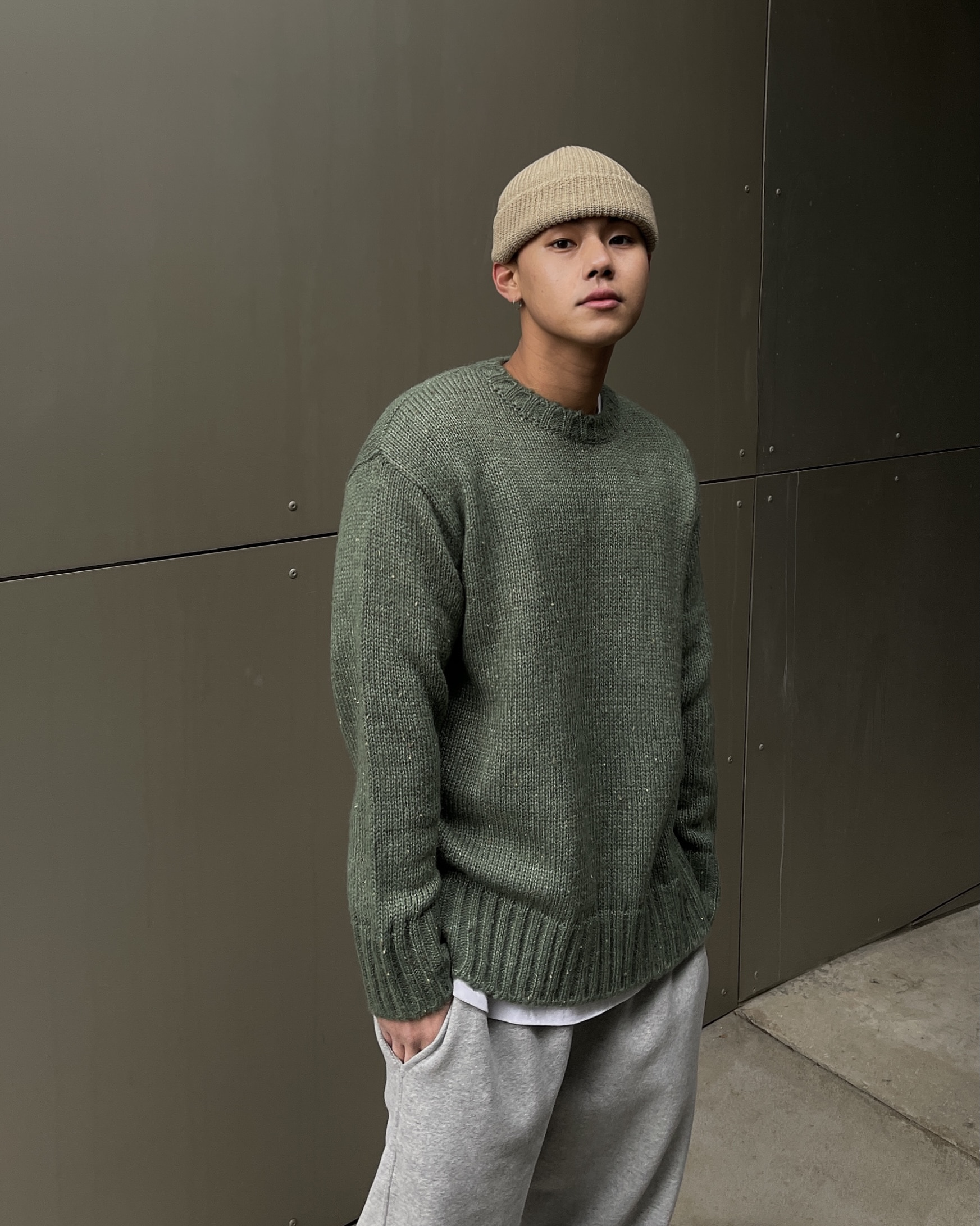 (Unisex)Over mix round knit(3Color)