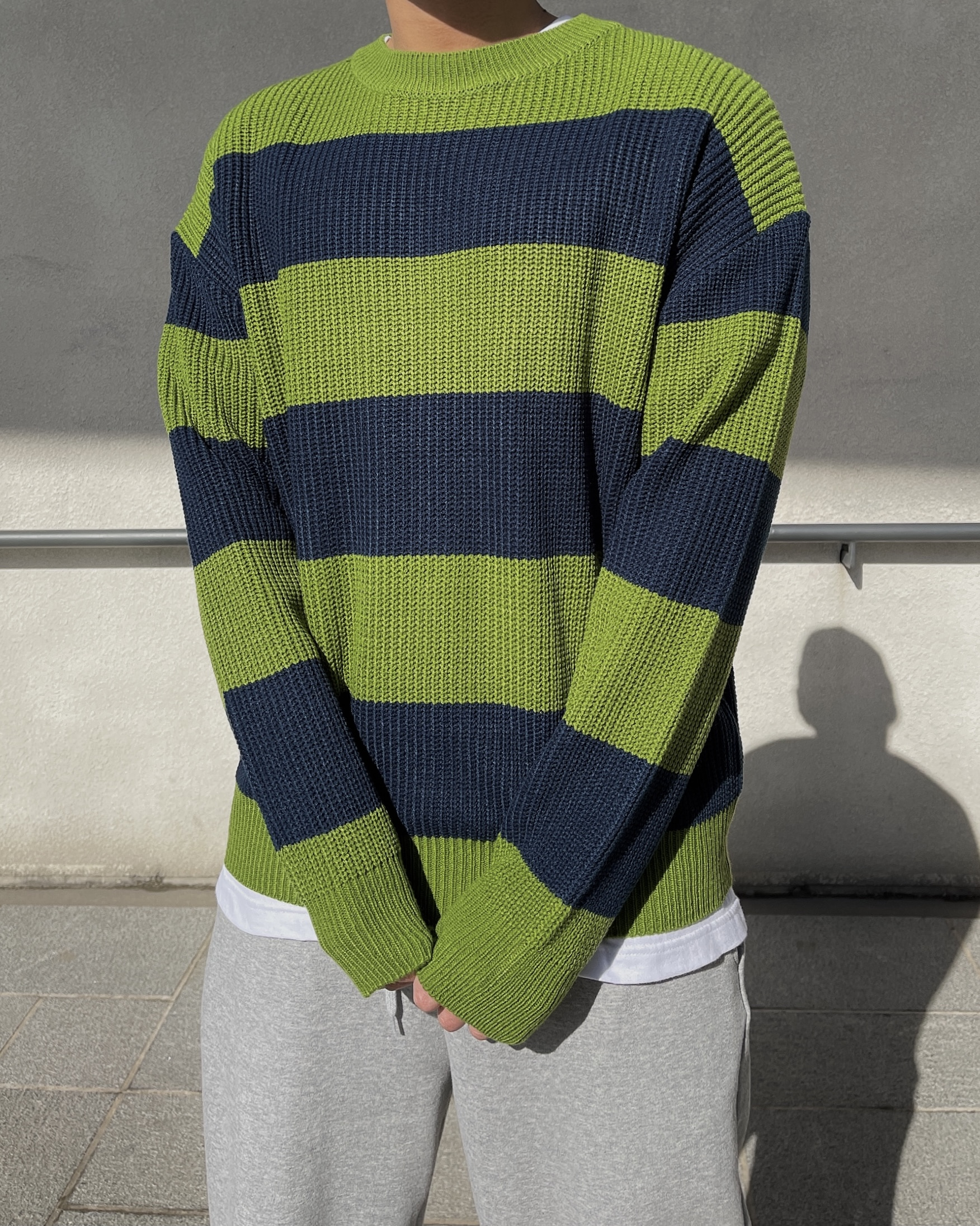 (Unisex)Over stripe round knit(10Color)