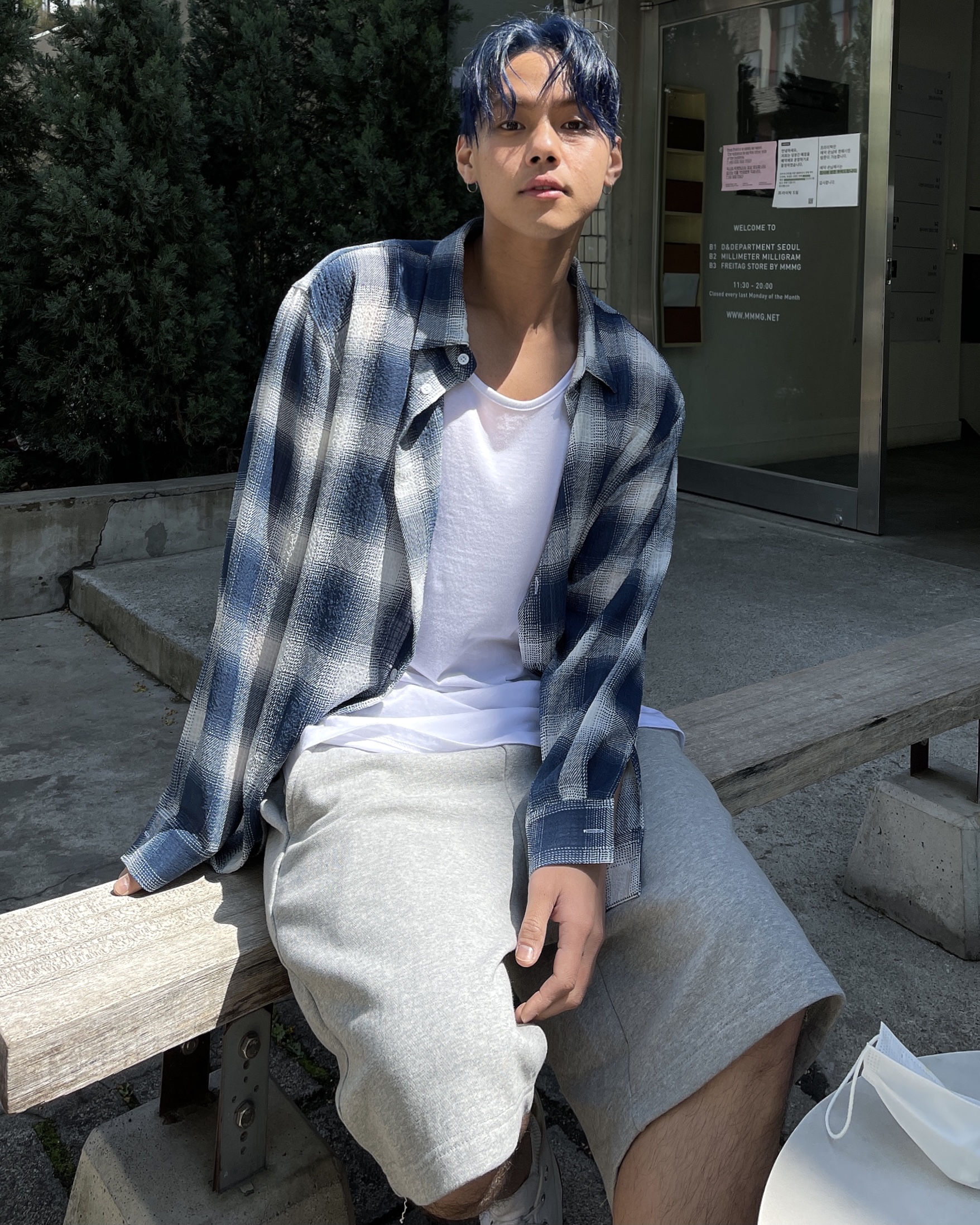 Over linen flannel check shirt(3Color)