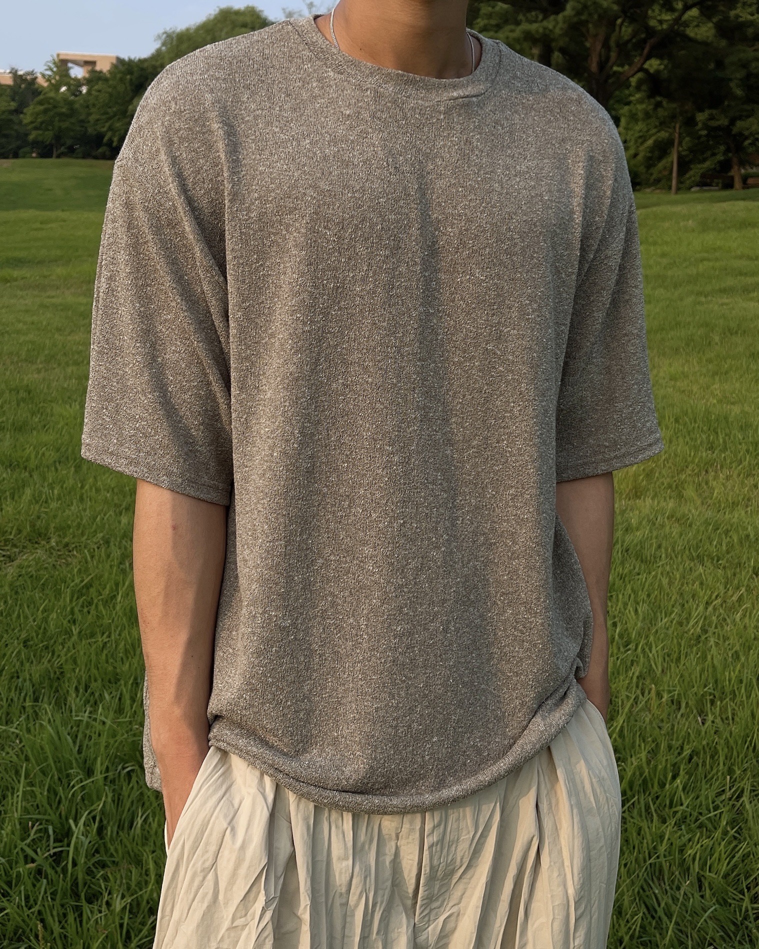 Over linen round half knit(4Color)