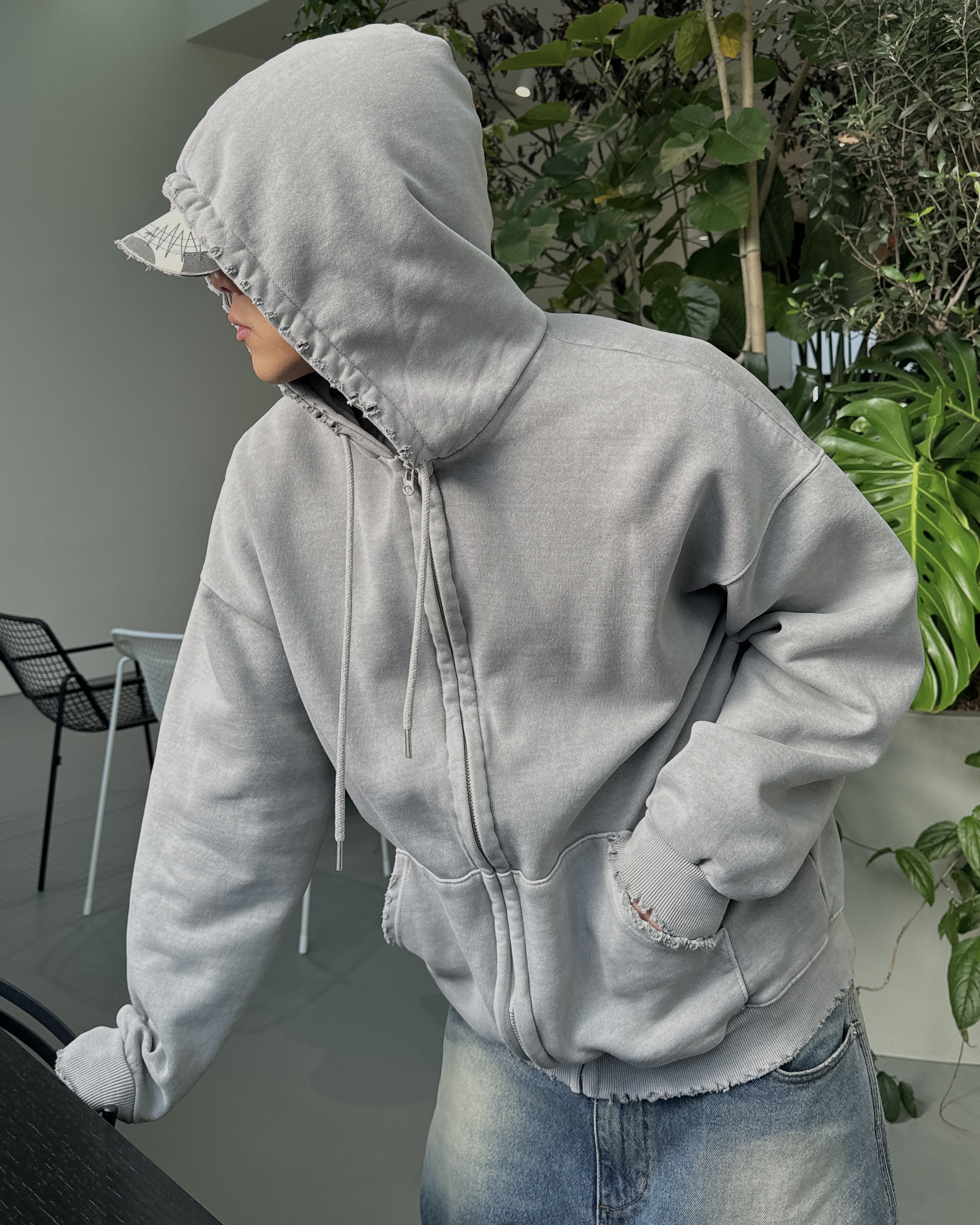 Grunge dying hood zip up(3Color)