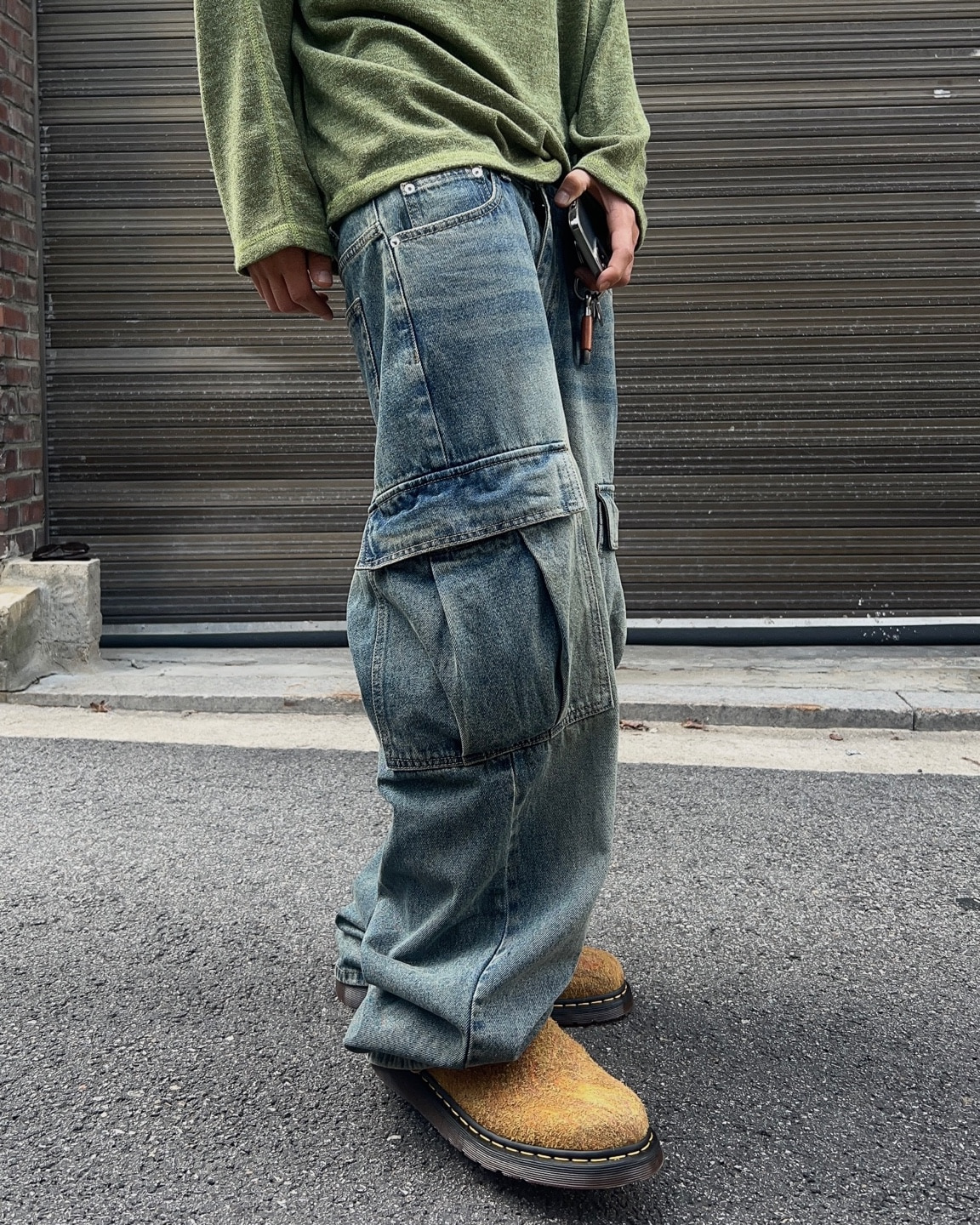 Oil washed  cargo jean(3Color)